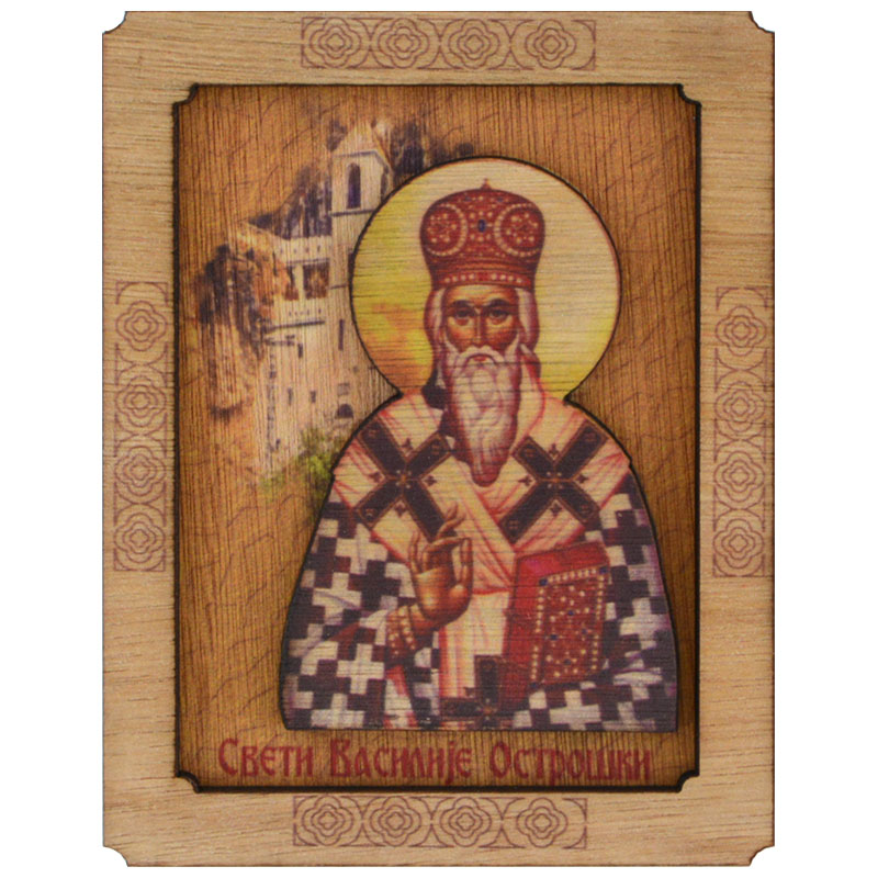 Stona drvena mirisna ikona - Sveti Vasilije Ostroški (11x8