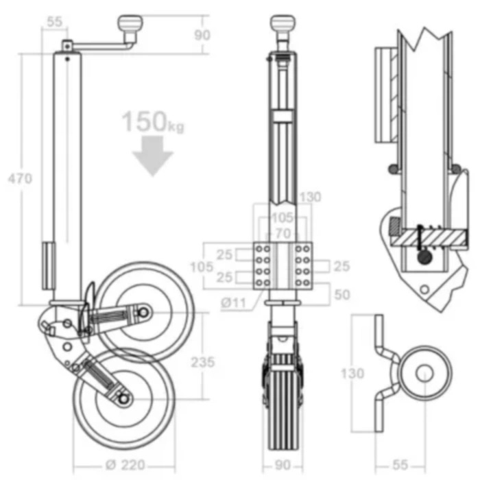 Potporni točak za prikolicu sa integrisanom prirubnicom ATK 250kg 60mm 200x60mm - 002434 - Image 2