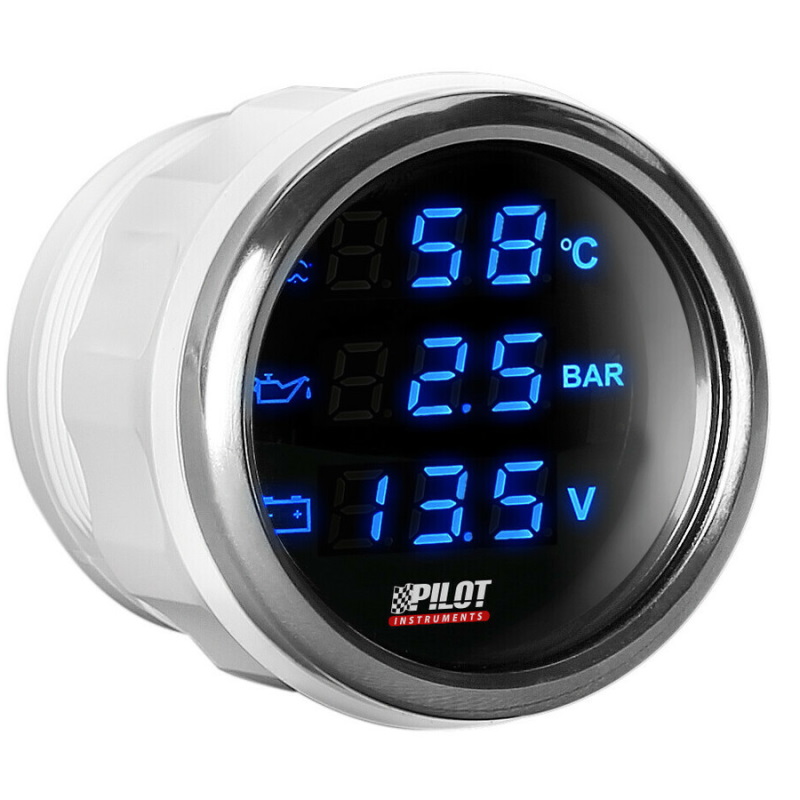 Crni digitalni sat 3u1 merač temperature vode / pritiska ulja / voltmetar (cajger) fi 52mm - Lampa 10141