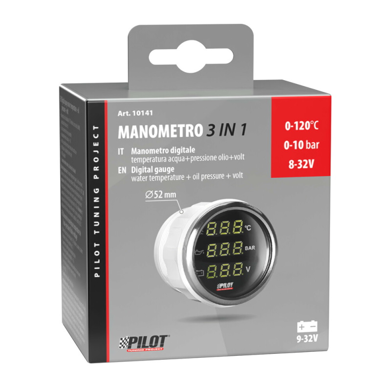 Crni digitalni sat 3u1 merač temperature vode / pritiska ulja / voltmetar (cajger) fi 52mm - Lampa 10141 - Image 3