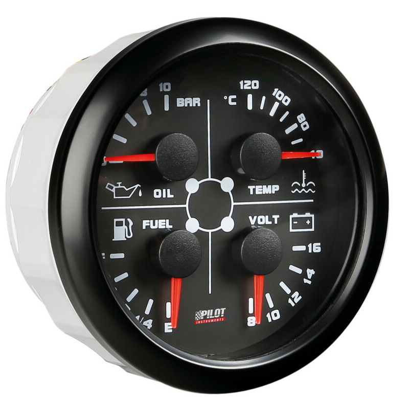Crni analogni sat 4u1 merač temperature vode / pritiska ulja / goriva / voltmetar (cajger) fi 85mm - Lampa 10142