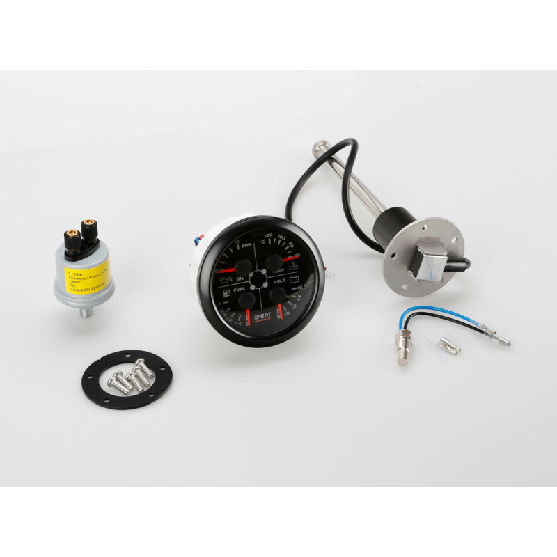 Crni analogni sat 4u1 merač temperature vode / pritiska ulja / goriva / voltmetar (cajger) fi 85mm - Lampa 10142 - Image 2